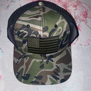 Camouflage Trucker Hat with American Flag Patch